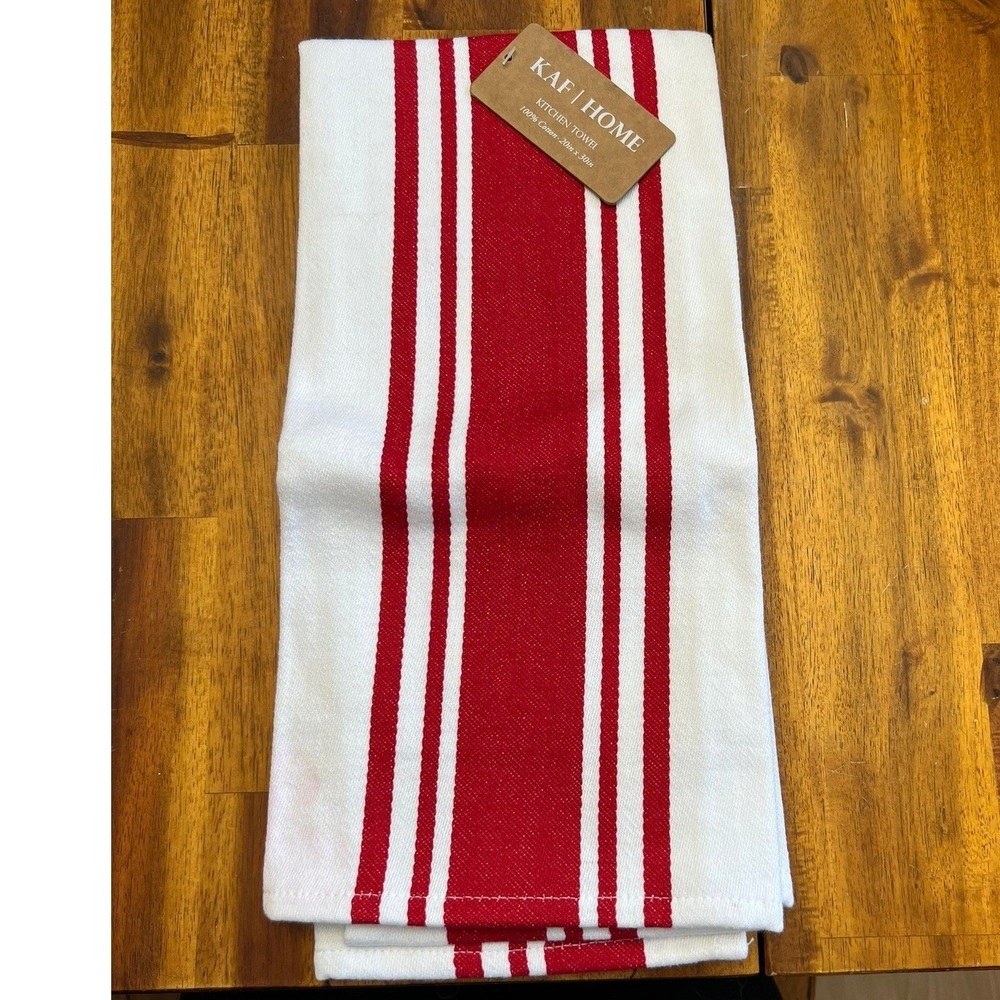 KAF Home Kitchen Towel Unisex OS Red White Brand New Striped Cotton 20x30